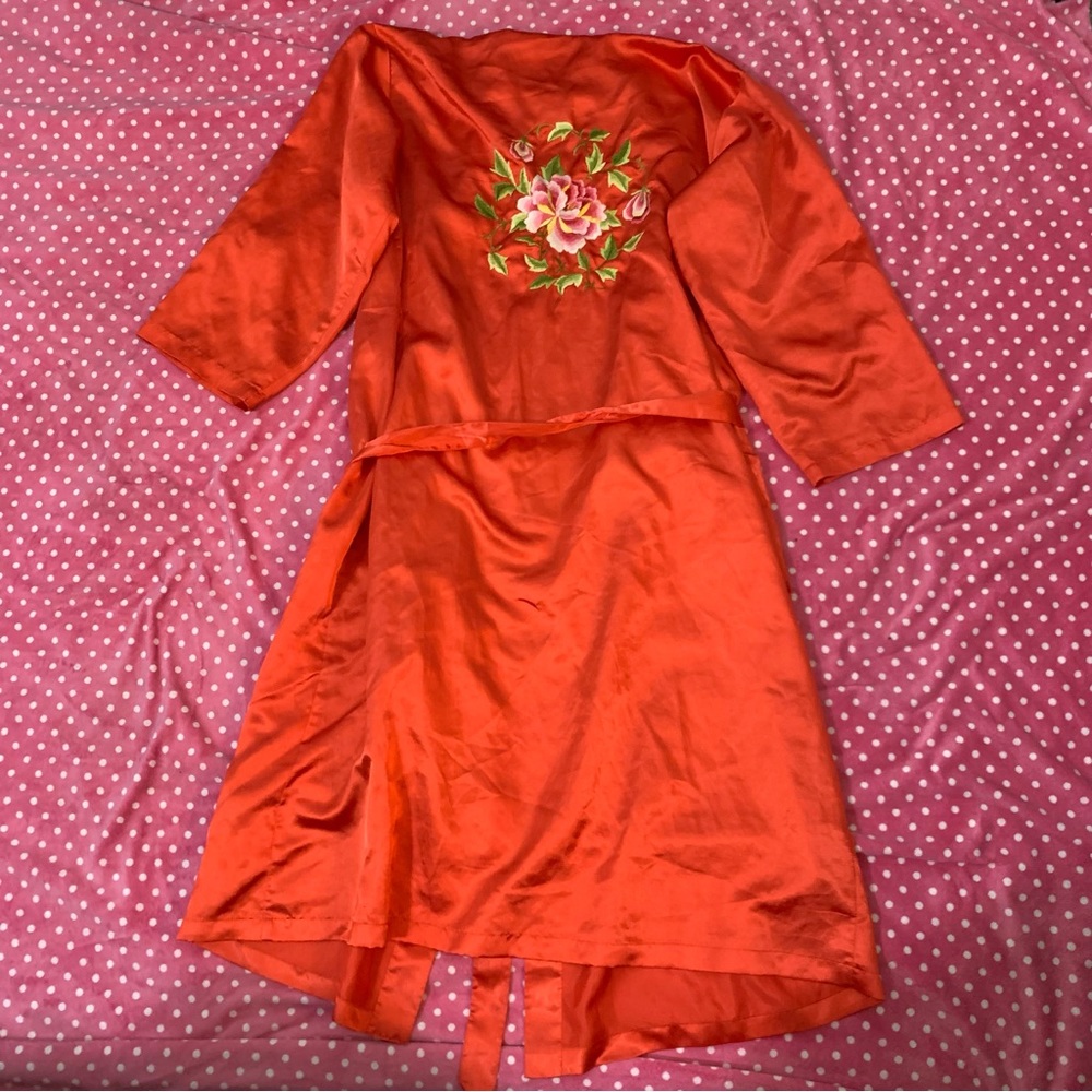 Red Silky Flower Robe